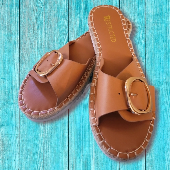 Restricted Shoes - *Reserved*Gorgeous Tan with Gold Buckle Espadrille Sandals